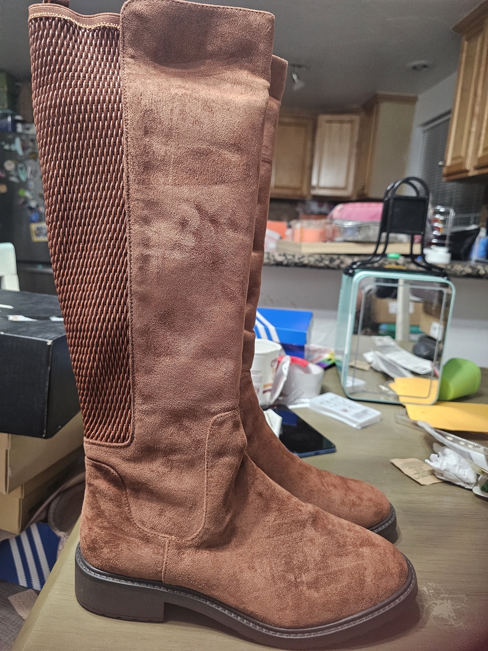 Kenneth Cole Reaction Over-the-Knee Suede-Look Boots in Chestnut Brown